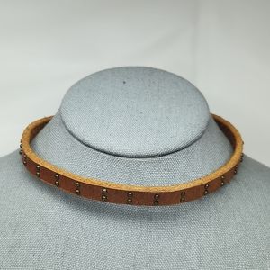 5 for $25! Lucky Brand Brown Studded Leather Collar Choker Necklace